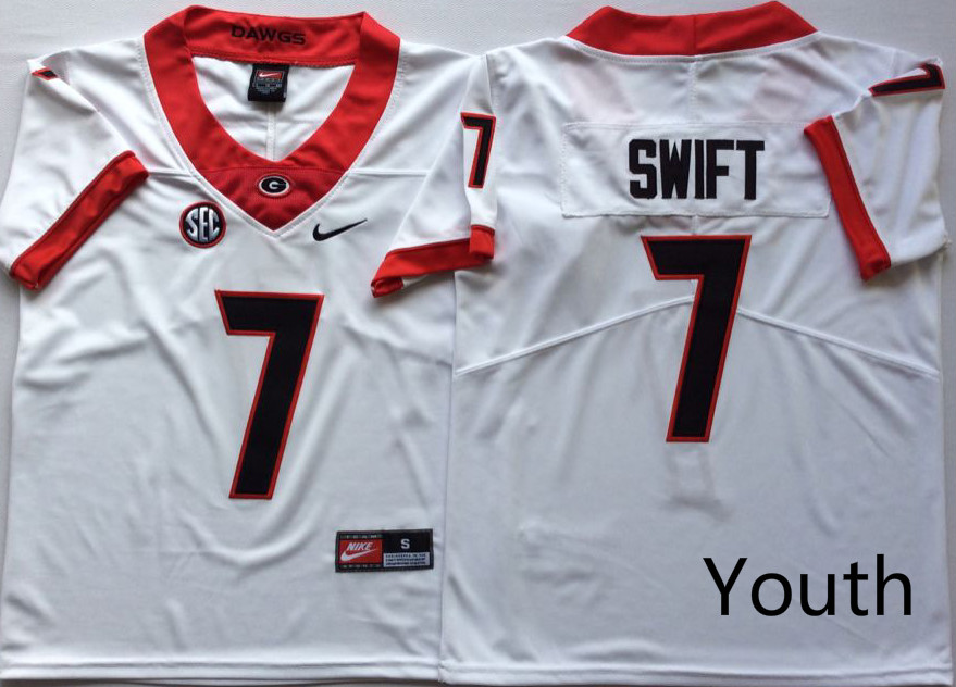 NCAA Youth Georgia Bulldogs White 7 SWIFT jerseys